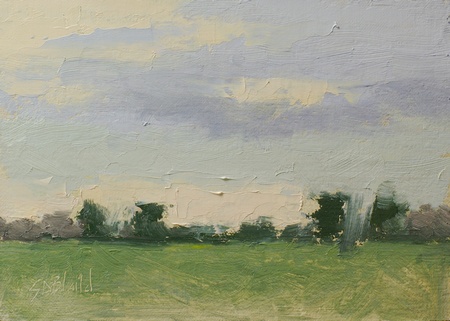 A plein air oil painting of the sky above the front field at Meadow Grove Farm in Upperville/Bluemont, VA